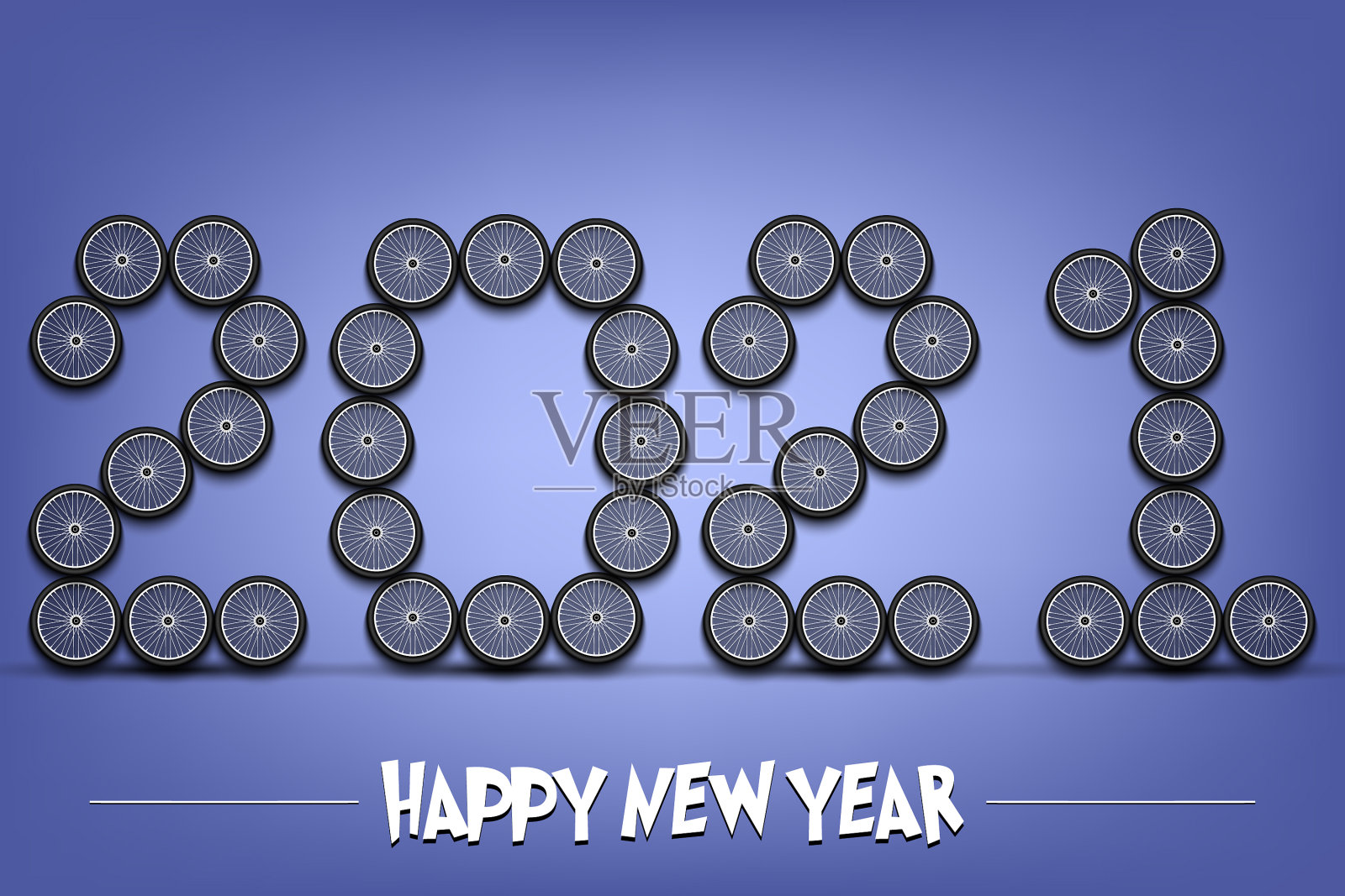 自行车车轮制造的2021年新年快乐插画图片素材
