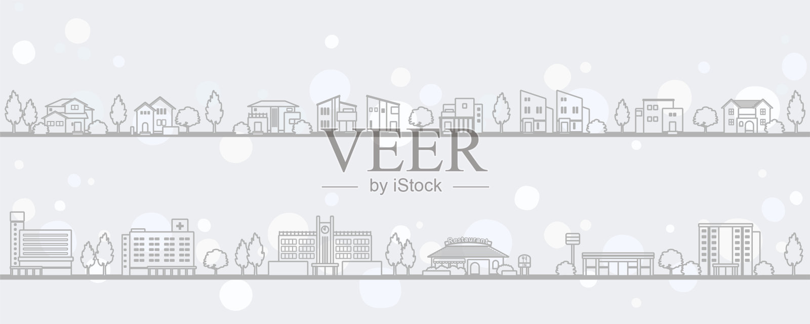 带有现代住宅的城镇景观插图(冬季)插画图片素材