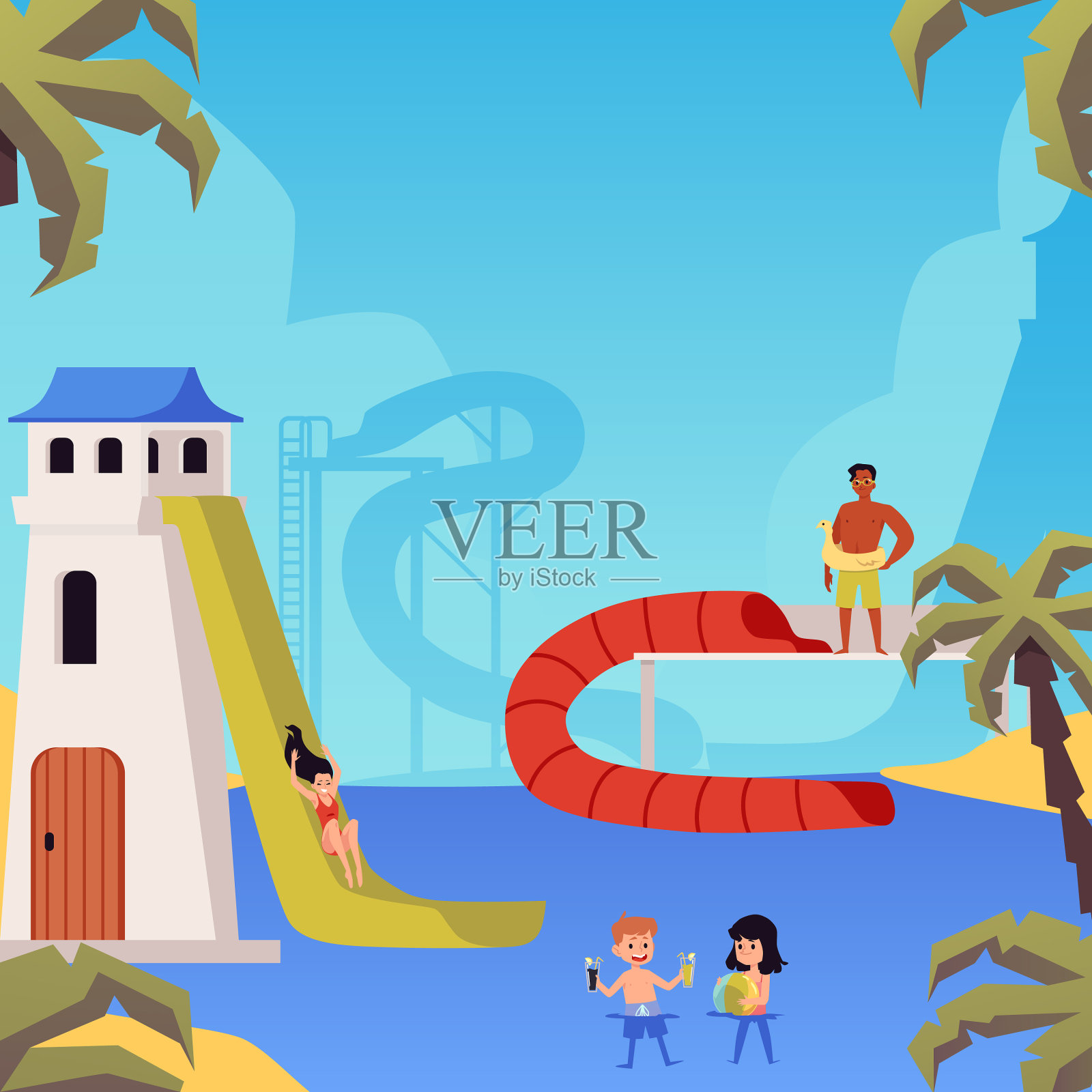 水上游乐园的横幅或海报背景设计模板素材