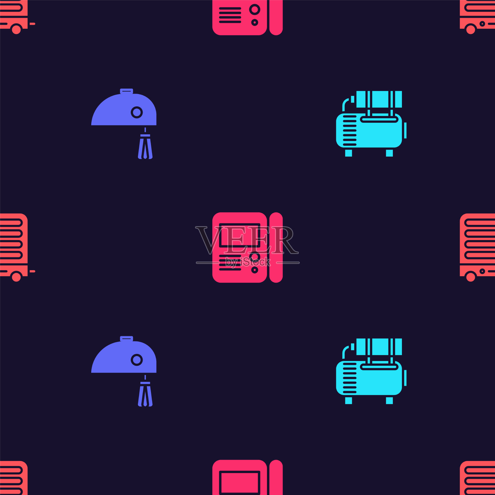 设置空压机、电动混合机、室内对讲机图标素材