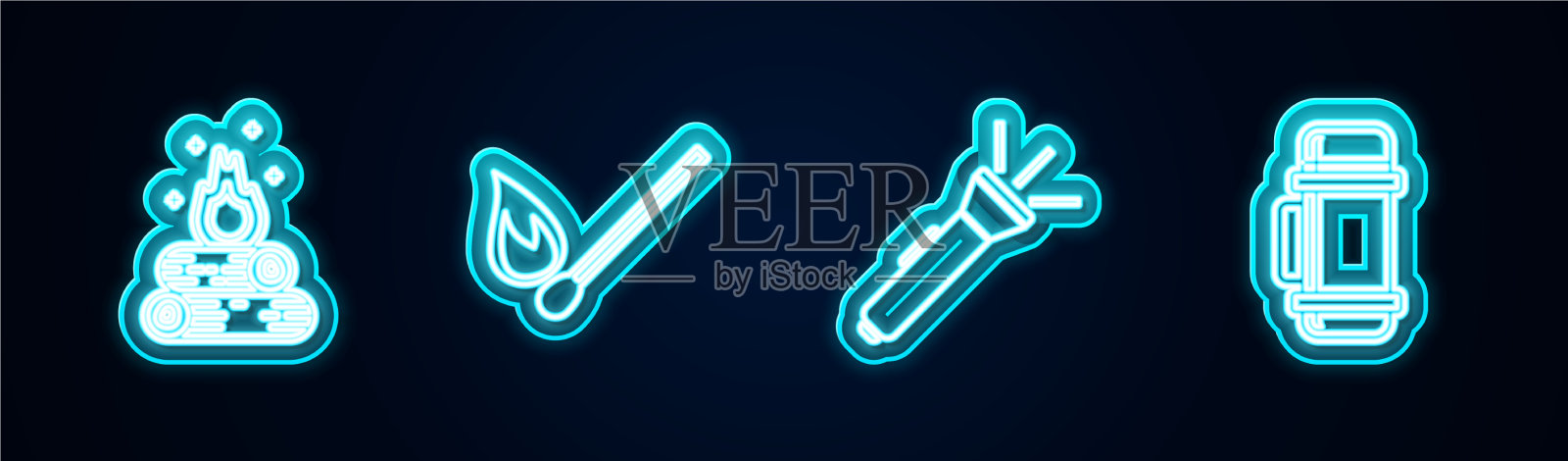 用手电筒点燃篝火插画图片素材