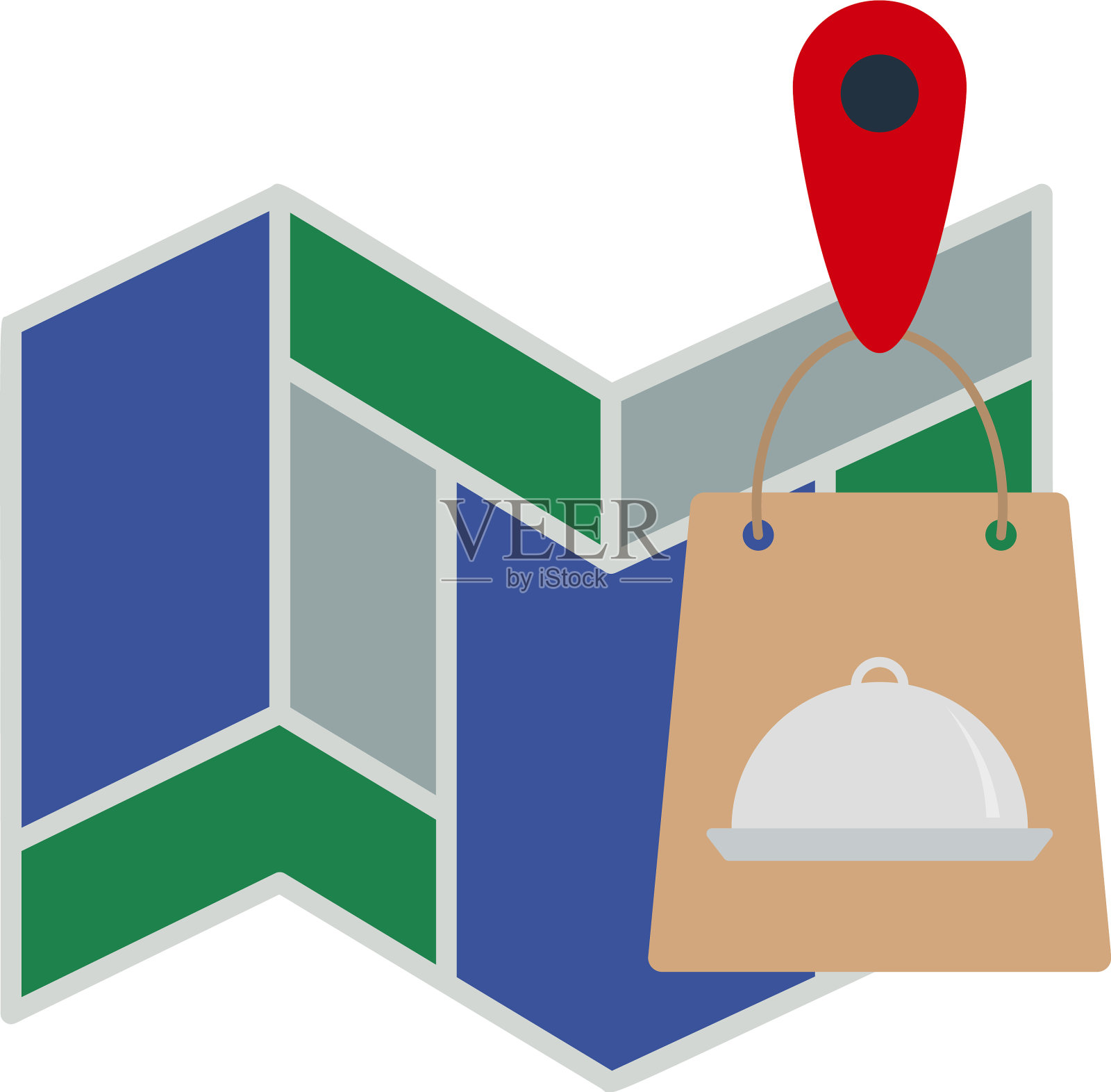 地图与递送食品袋图标设计元素图片