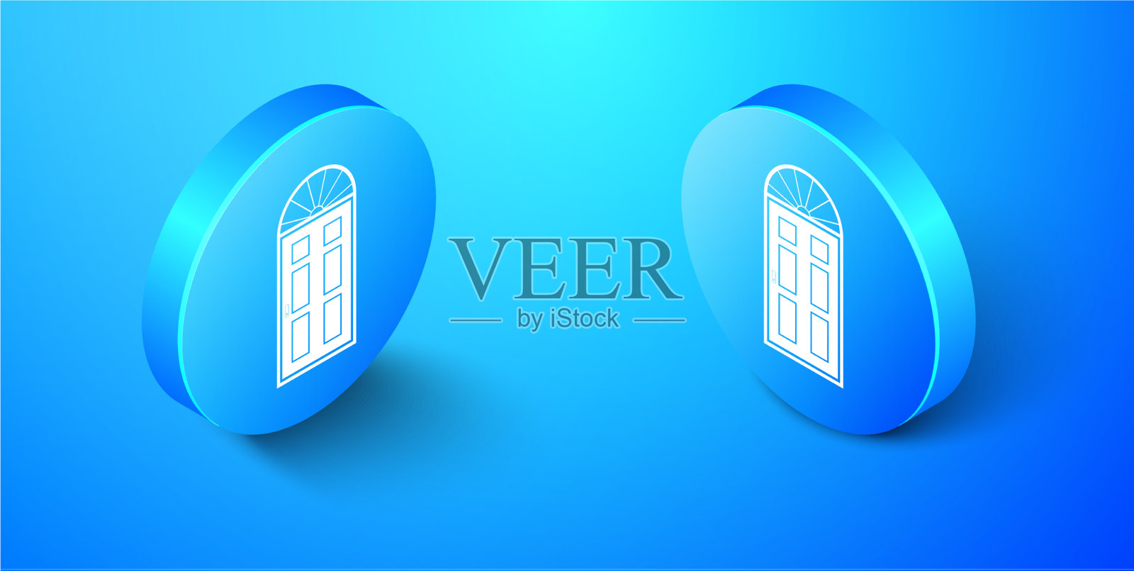 等距关闭门图标隔离在蓝色插画图片素材