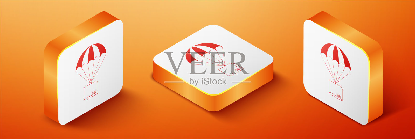 等距盒飞行降落伞图标孤立插画图片素材