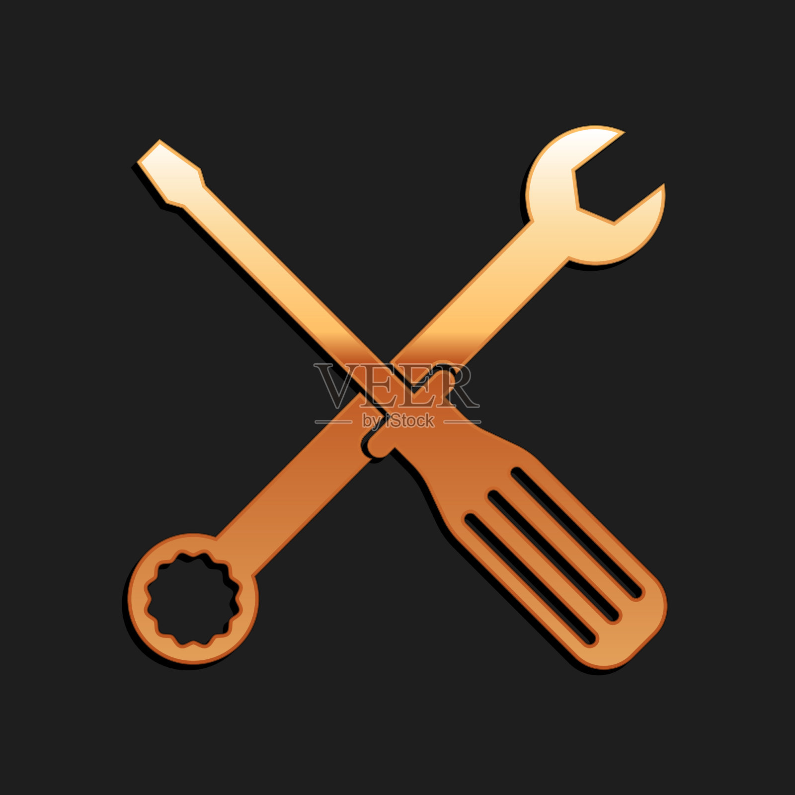 金扳手和螺丝刀工具图标隔离插画图片素材