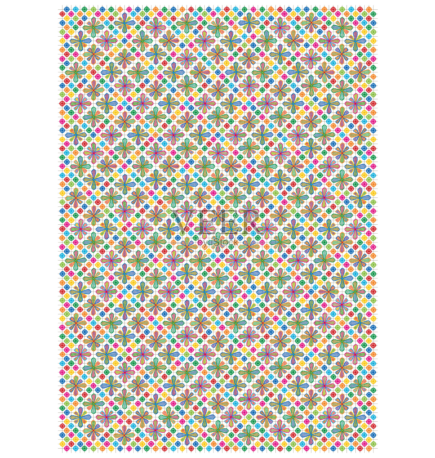 设计色彩鲜艳的花卉几何图案插画图片素材