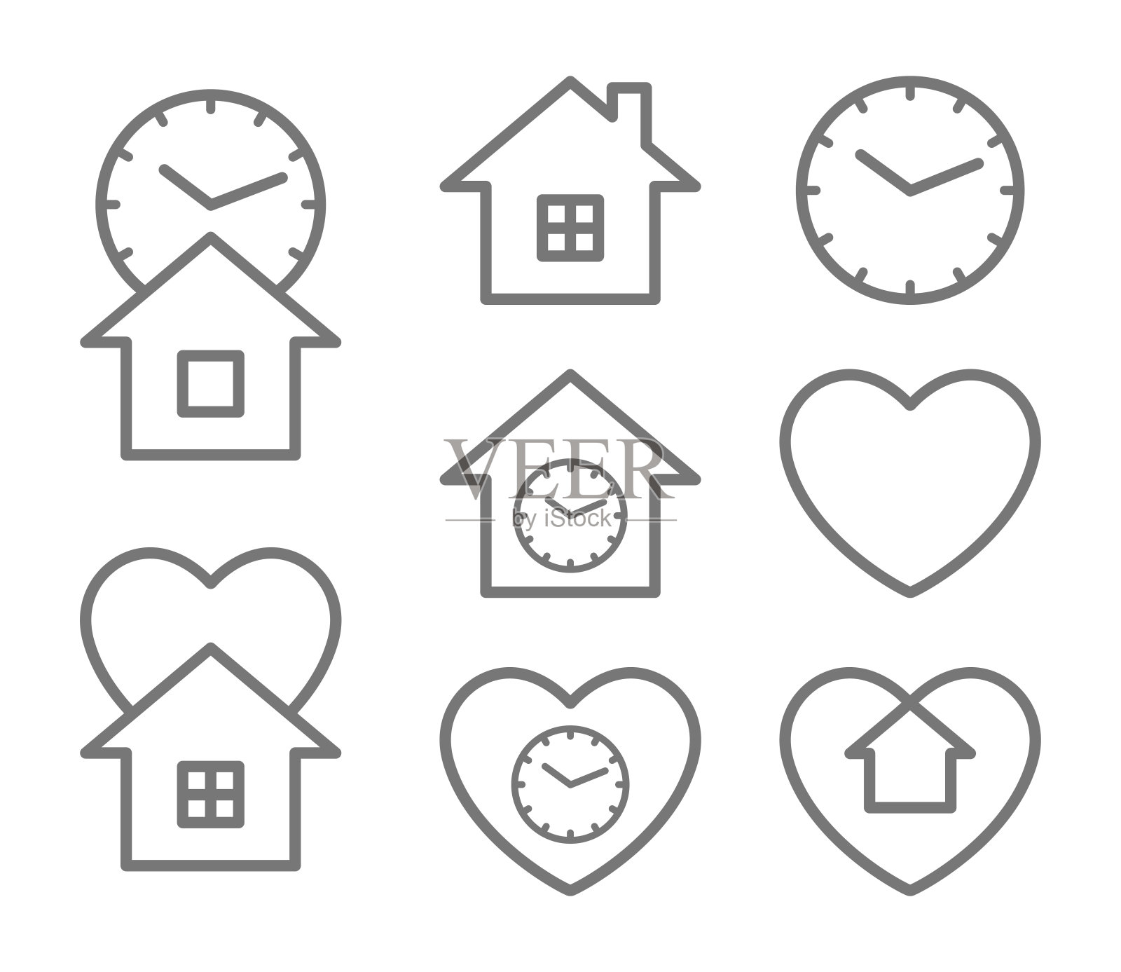 有钟和心的房子插画图片素材