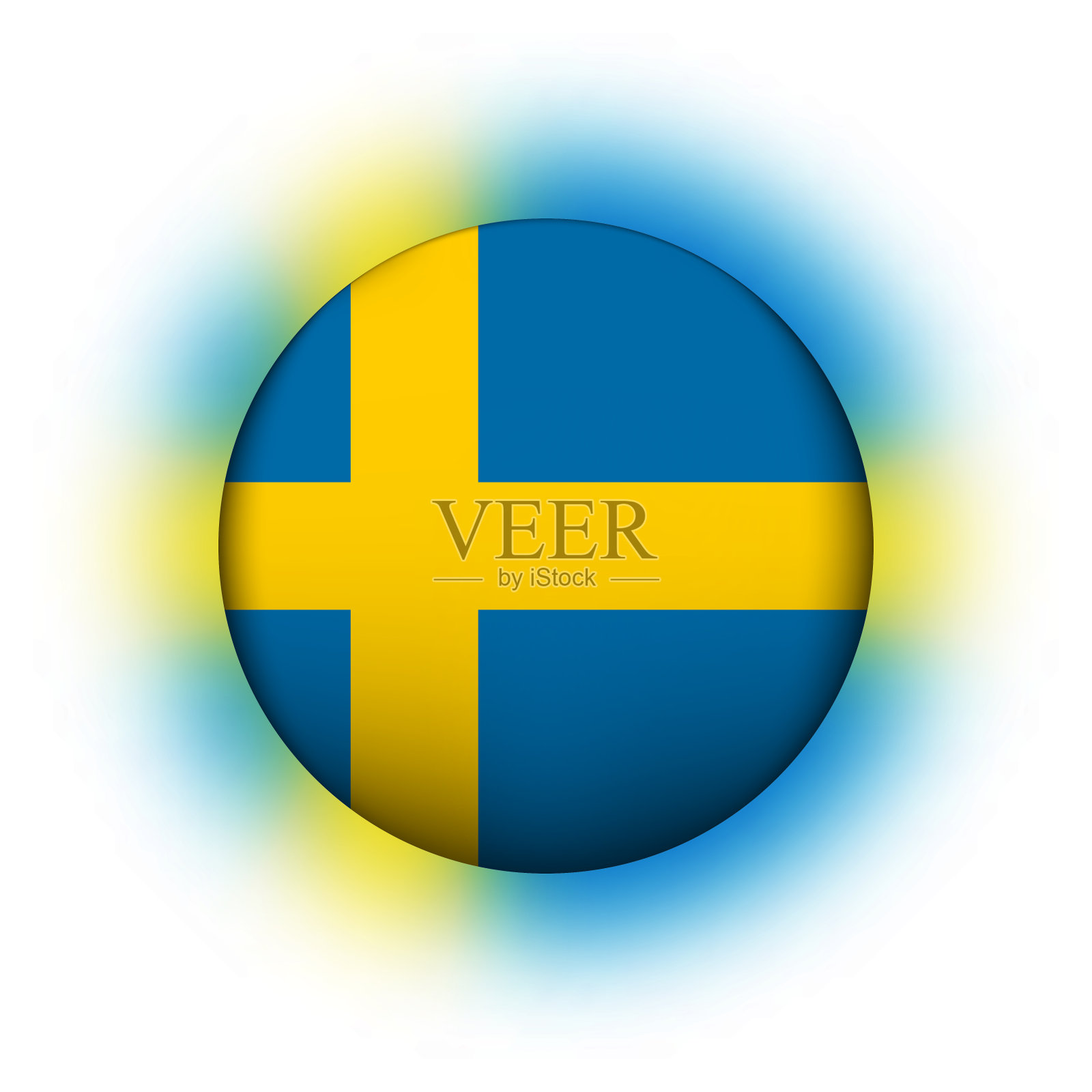 玻璃轻球与瑞典国旗。圆球，模板图标。瑞典国家的象征。光滑的现实球，3D抽象矢量插图突出在白色的背景。大泡沫插画图片素材