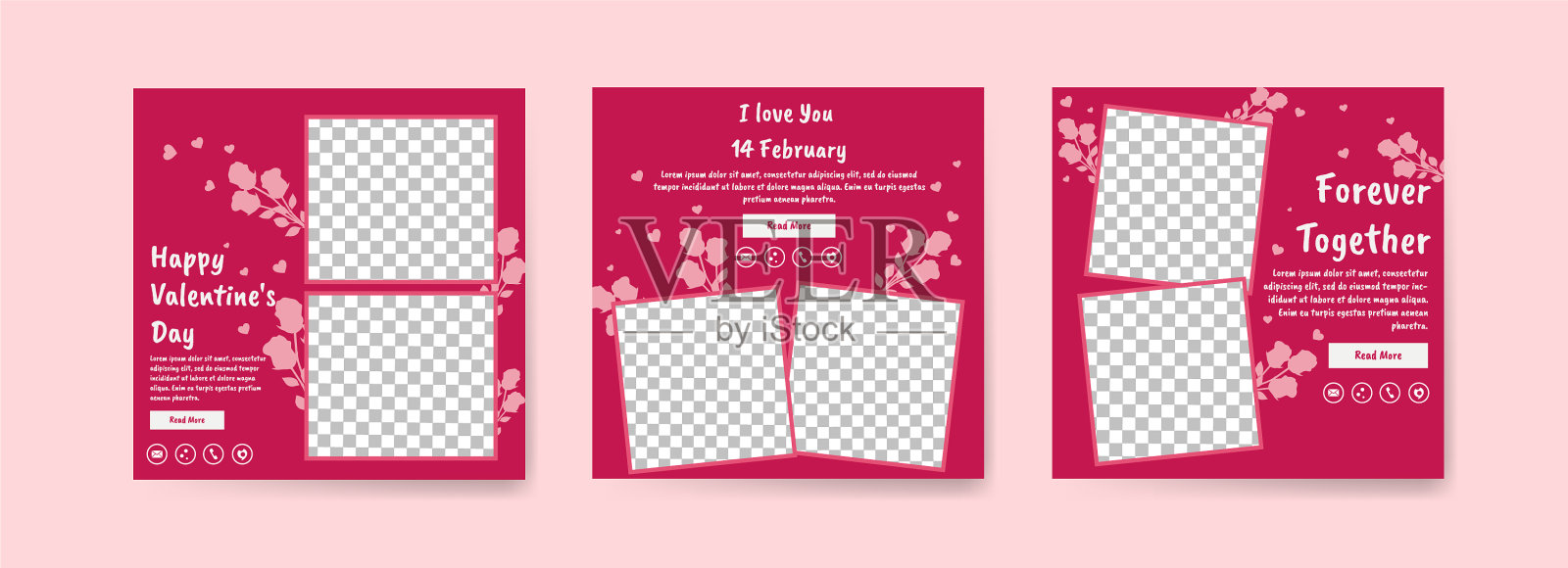 收集情人节社交媒体上的帖子插画图片素材