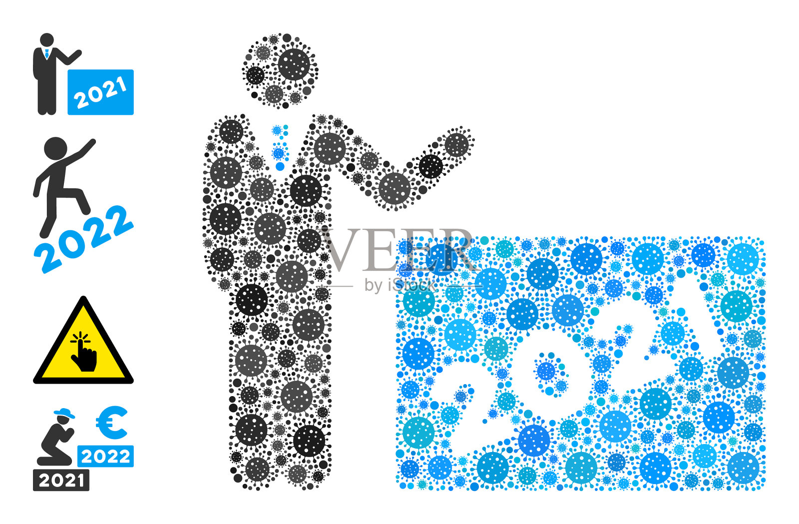 2021年显示来自covid病毒的男子图标马赛克插画图片素材