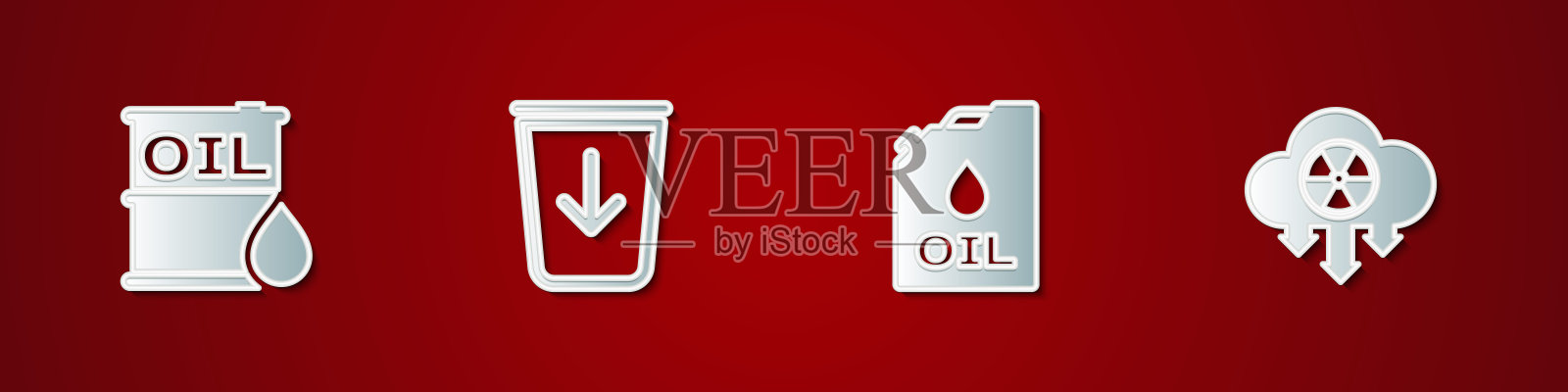 设置油桶，送垃圾，筒机油和酸雨和放射性云图标。向量图标素材