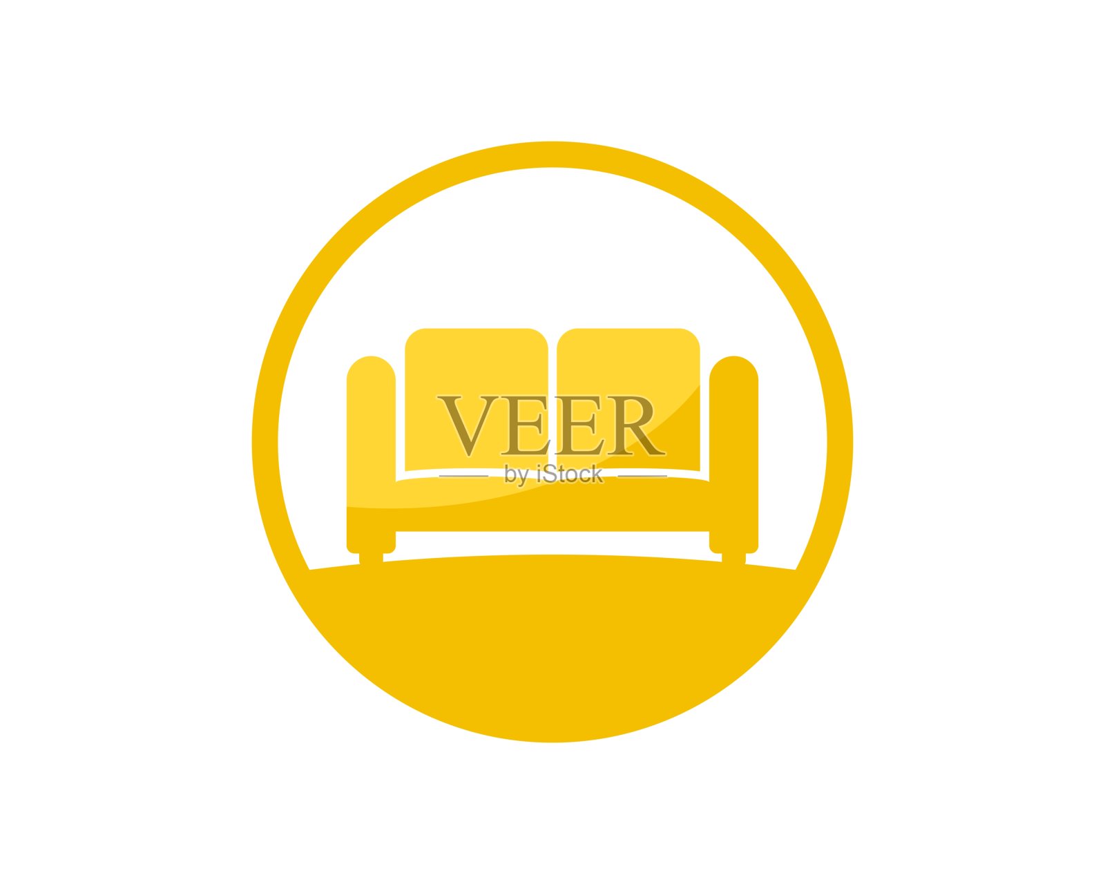 里面有沙发家具的圆形插画图片素材