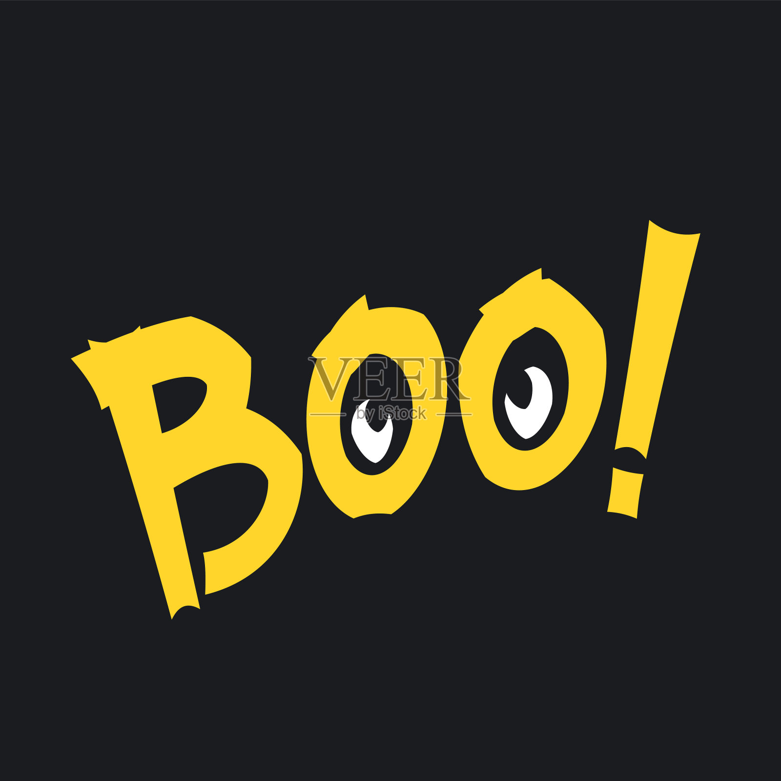 Boo文字在黑色背景和怪物的眼睛。万圣节印刷设计的字体。矢量插图孤立在黑色插画图片素材