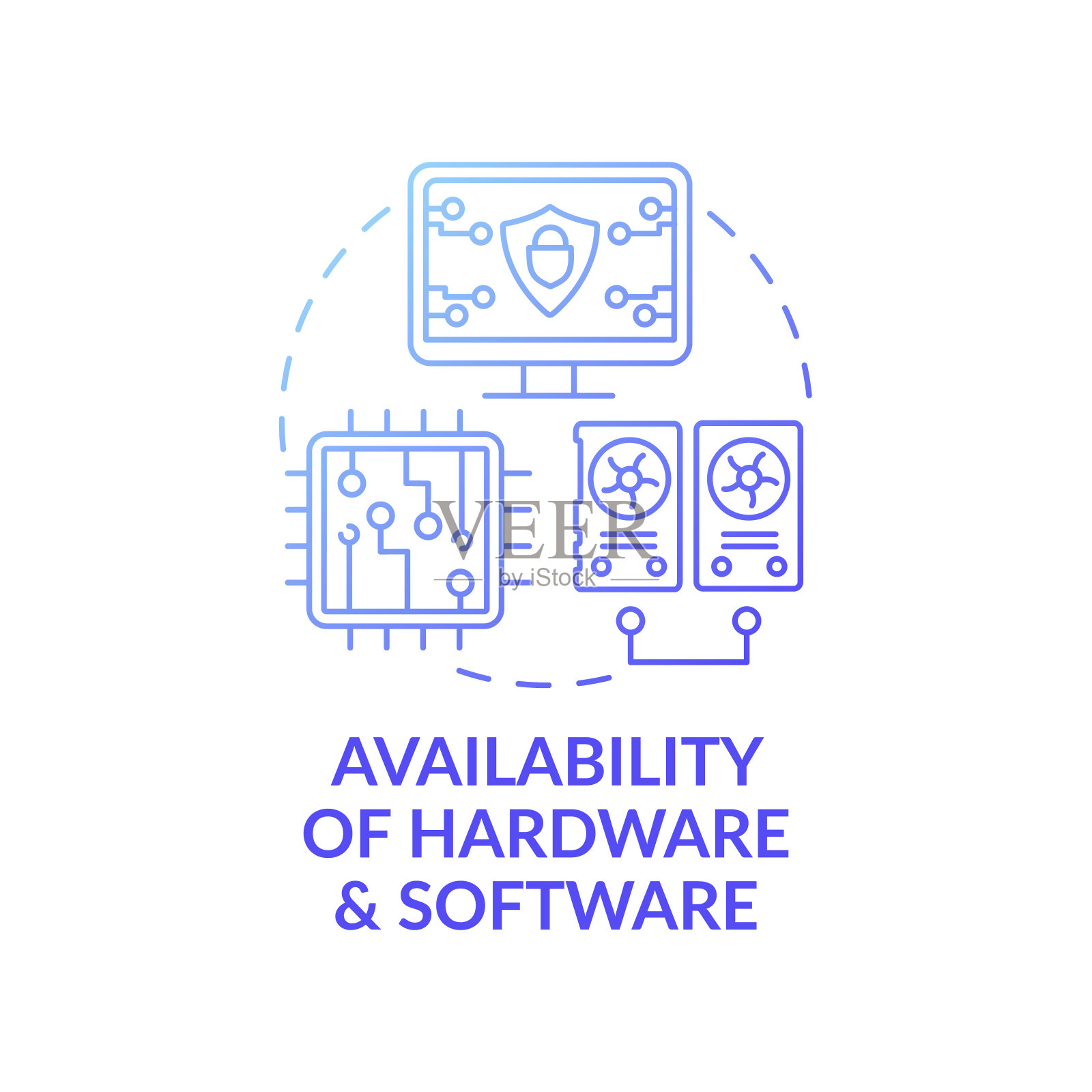 可用的硬件和软件深蓝色渐变概念图标插画图片素材