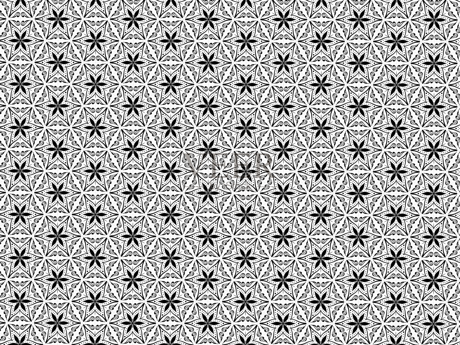 抽象单色六角形正方形几何无缝图案对称万花筒时尚，重复设计插画图片素材