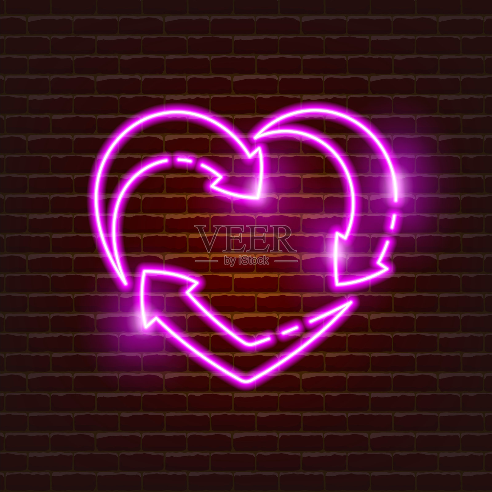 循环再利用心形霓虹标志。“零浪费”的概念。矢量插图设计。插画图片素材