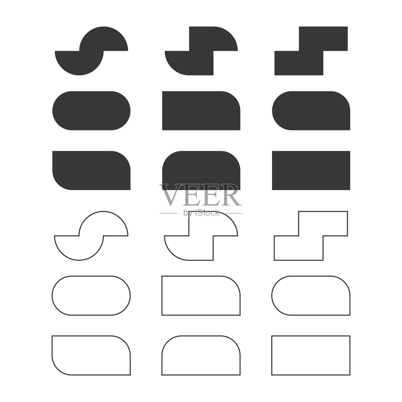 黑色基本实心和空线矩形设计元素设置在白色背景上插画图片素材