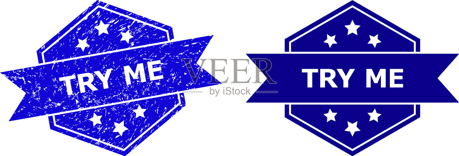 六角形试我邮票与刮花风格和插画图片素材