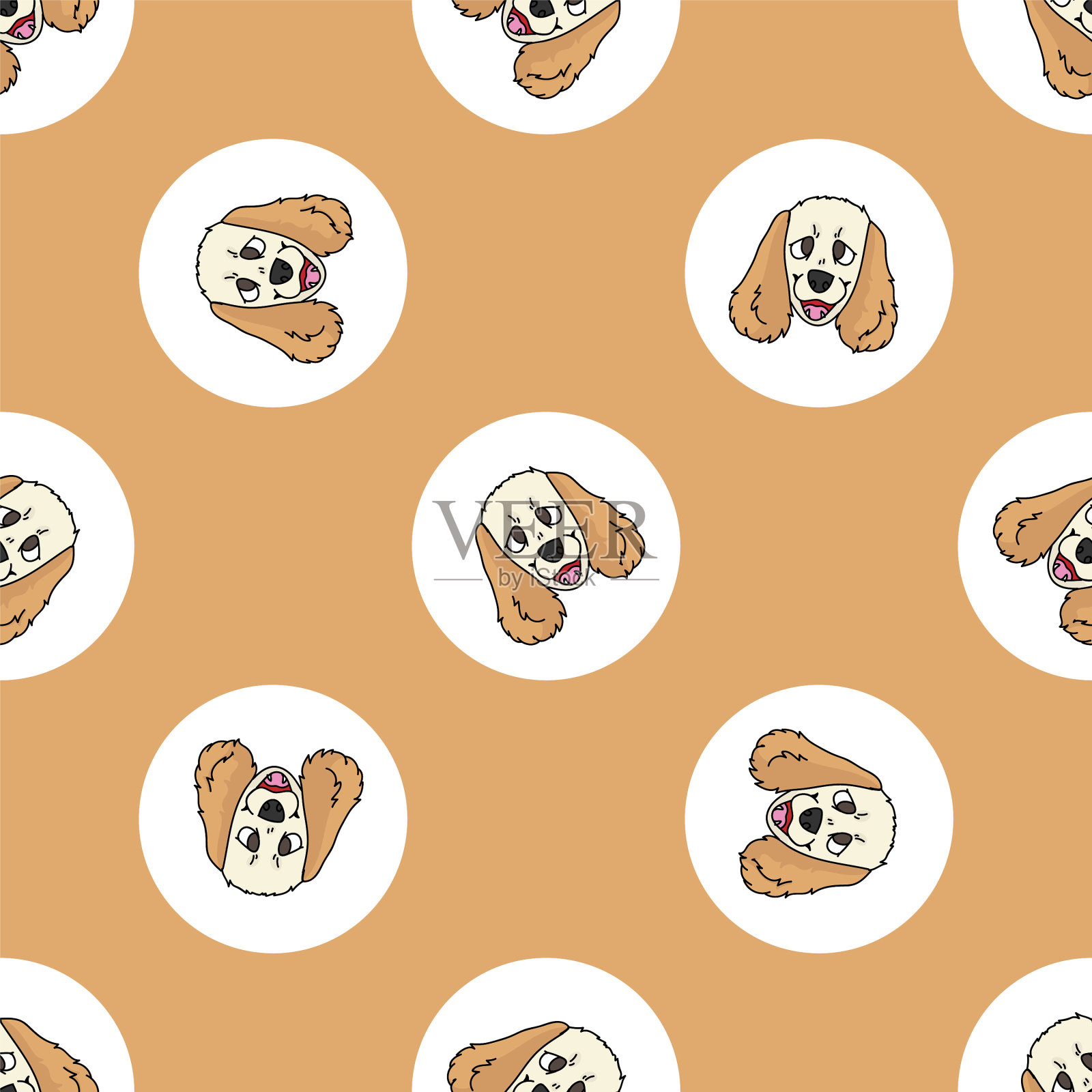 手绘可爱的可卡犬狗脸品种在插画图片素材