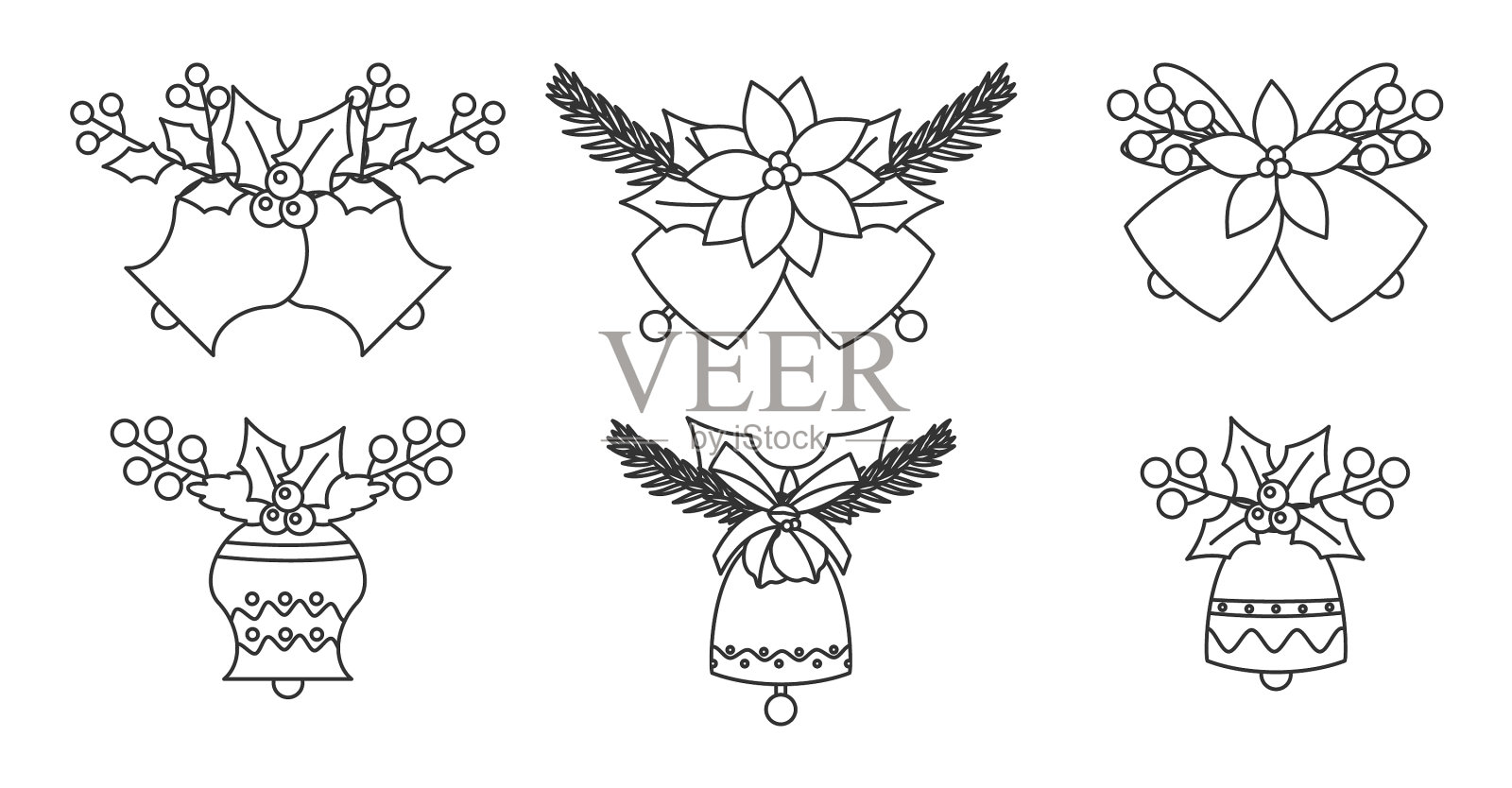 圣诞铃儿黑线复古套装图标素材