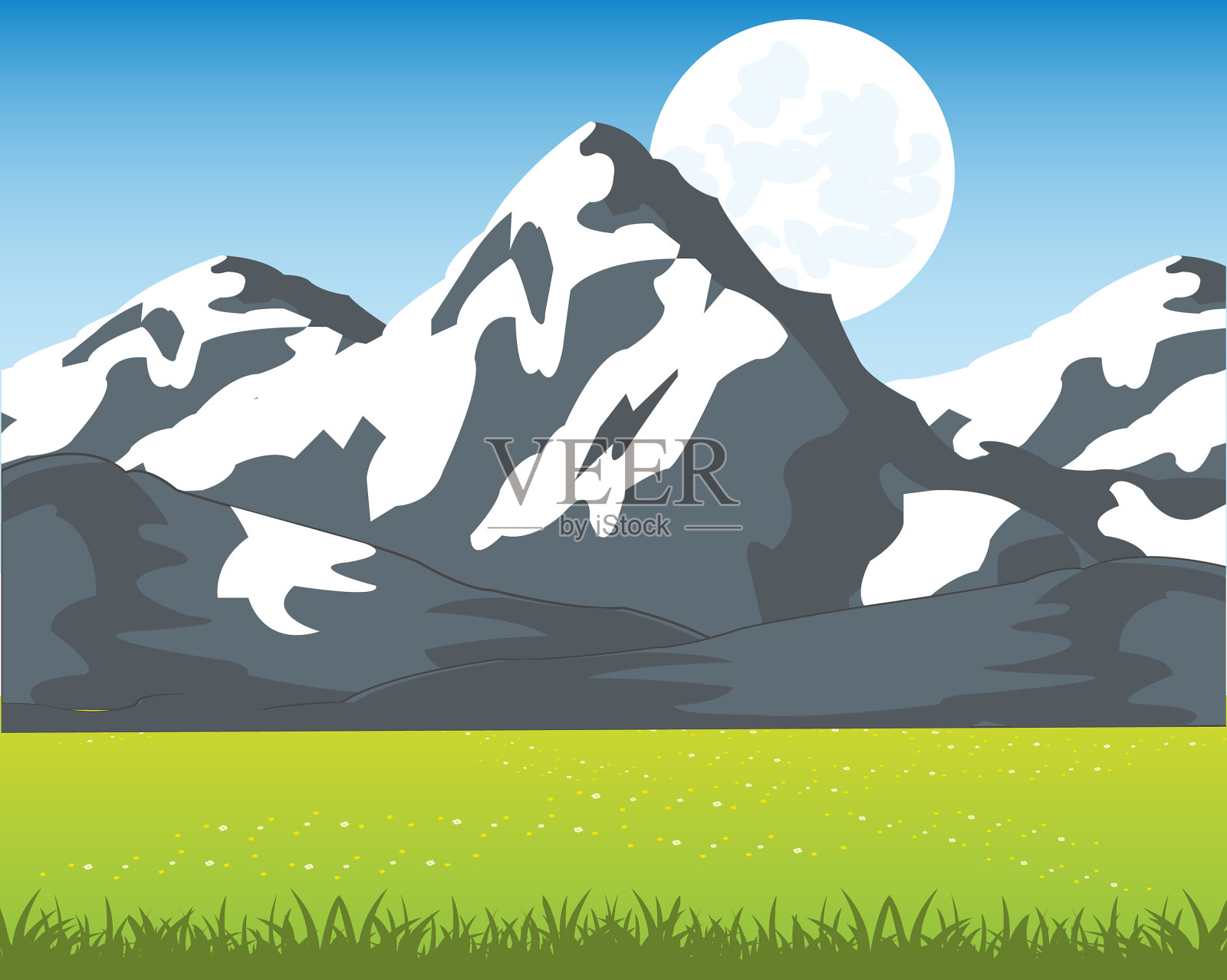 高山绿意盎然，五彩缤纷插画图片素材