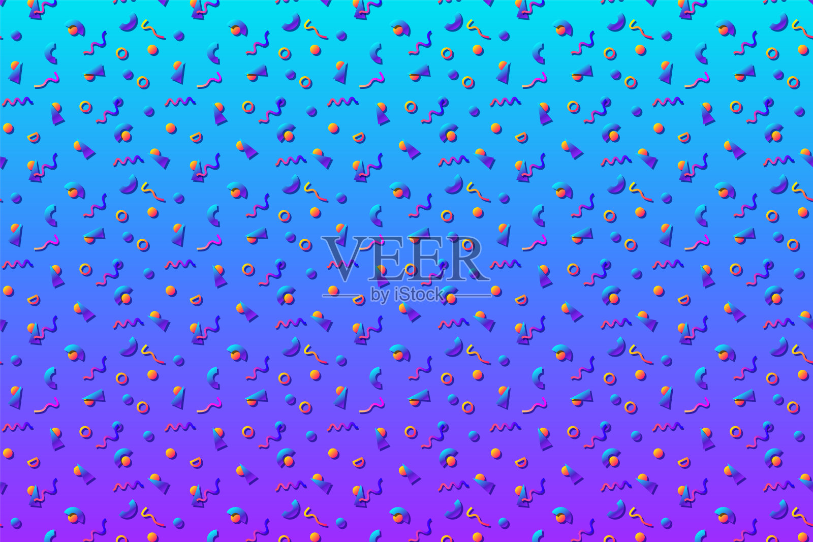 抽象背景与80年代几何风格的图案和充满活力的迷幻色彩插画图片素材