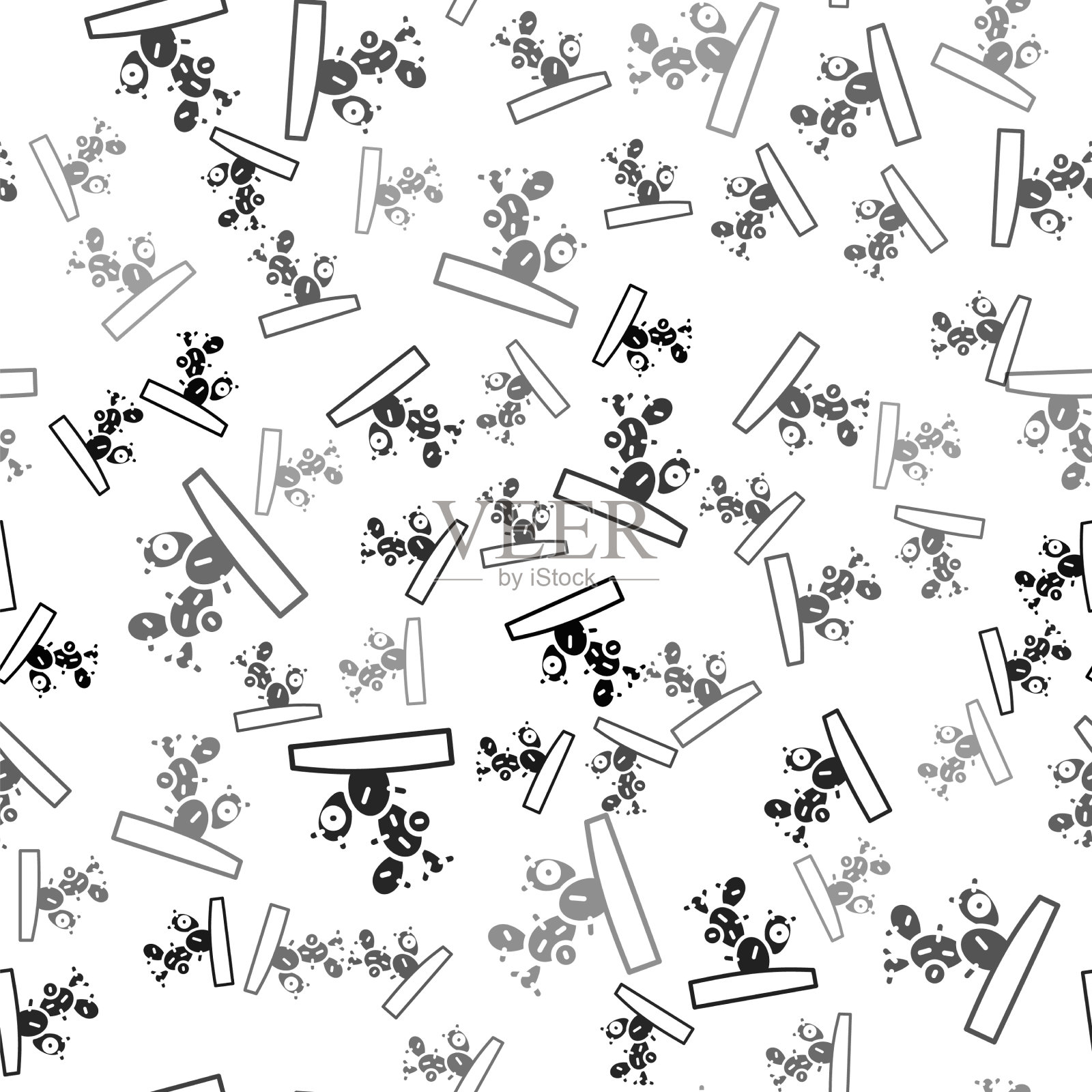 黑色仙人掌图标隔离无缝图案上插画图片素材