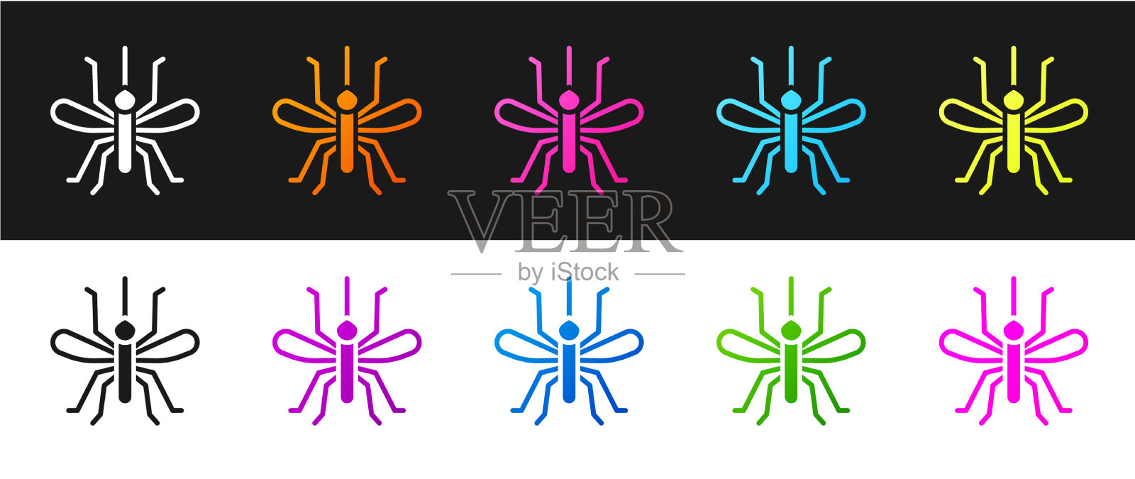 设置蚊子图标隔离在黑色和白色图标素材