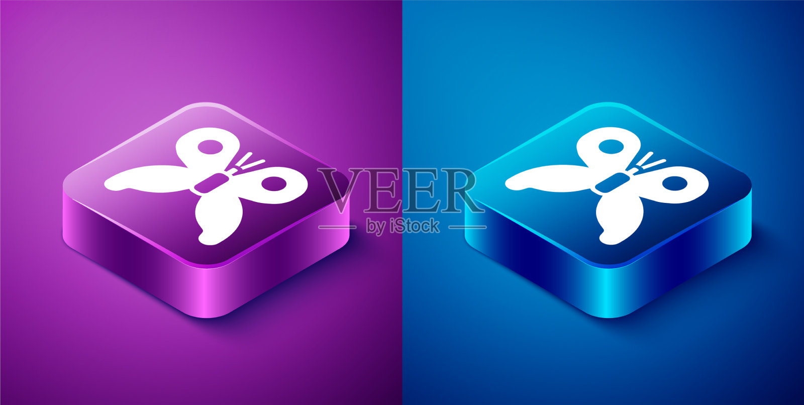 等距蝴蝶图标孤立在蓝色和图标素材