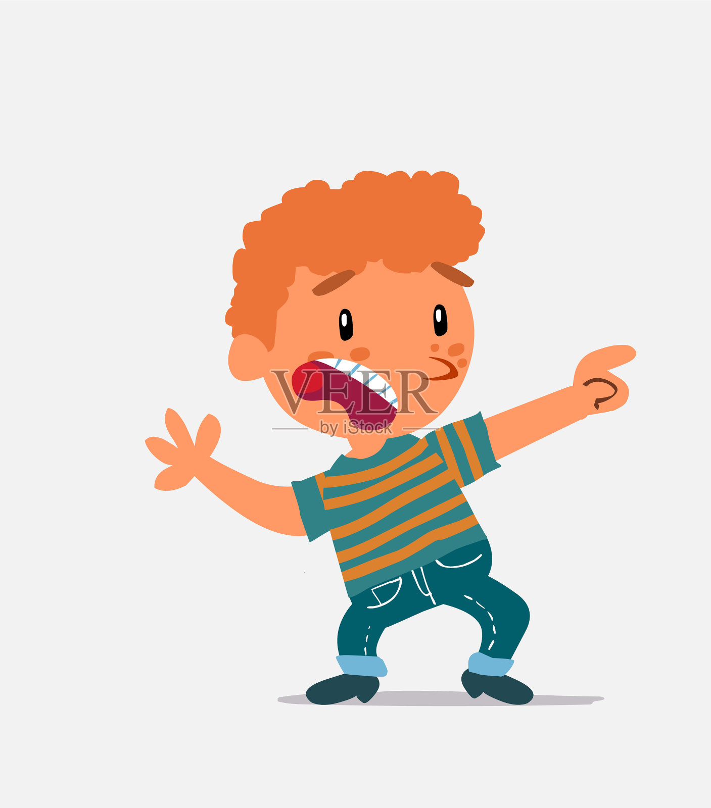 害怕的卡通人物小男孩穿着牛仔裤插画图片素材