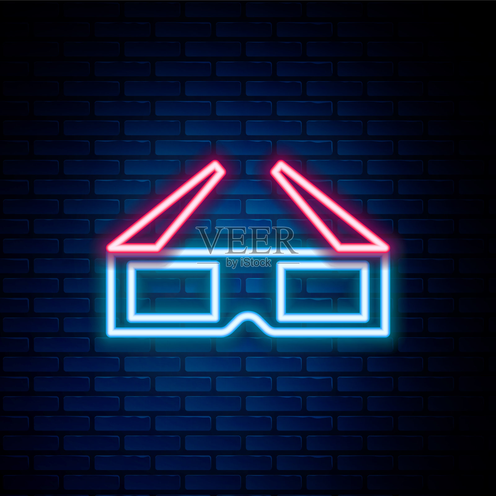 发光的霓虹灯线3d电影眼镜图标孤立插画图片素材