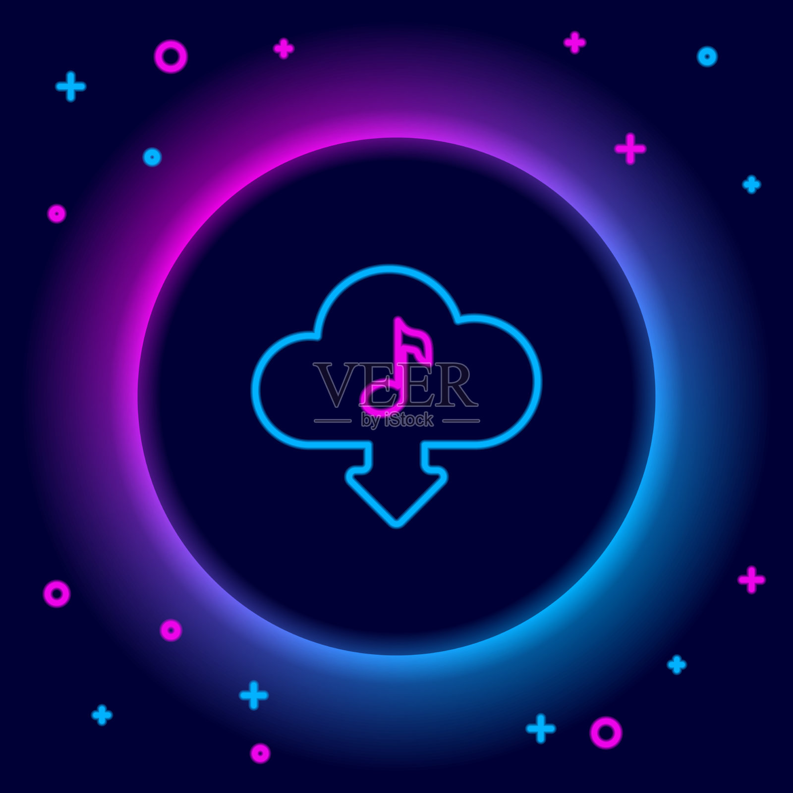 霓虹线云下载音乐图标插画图片素材