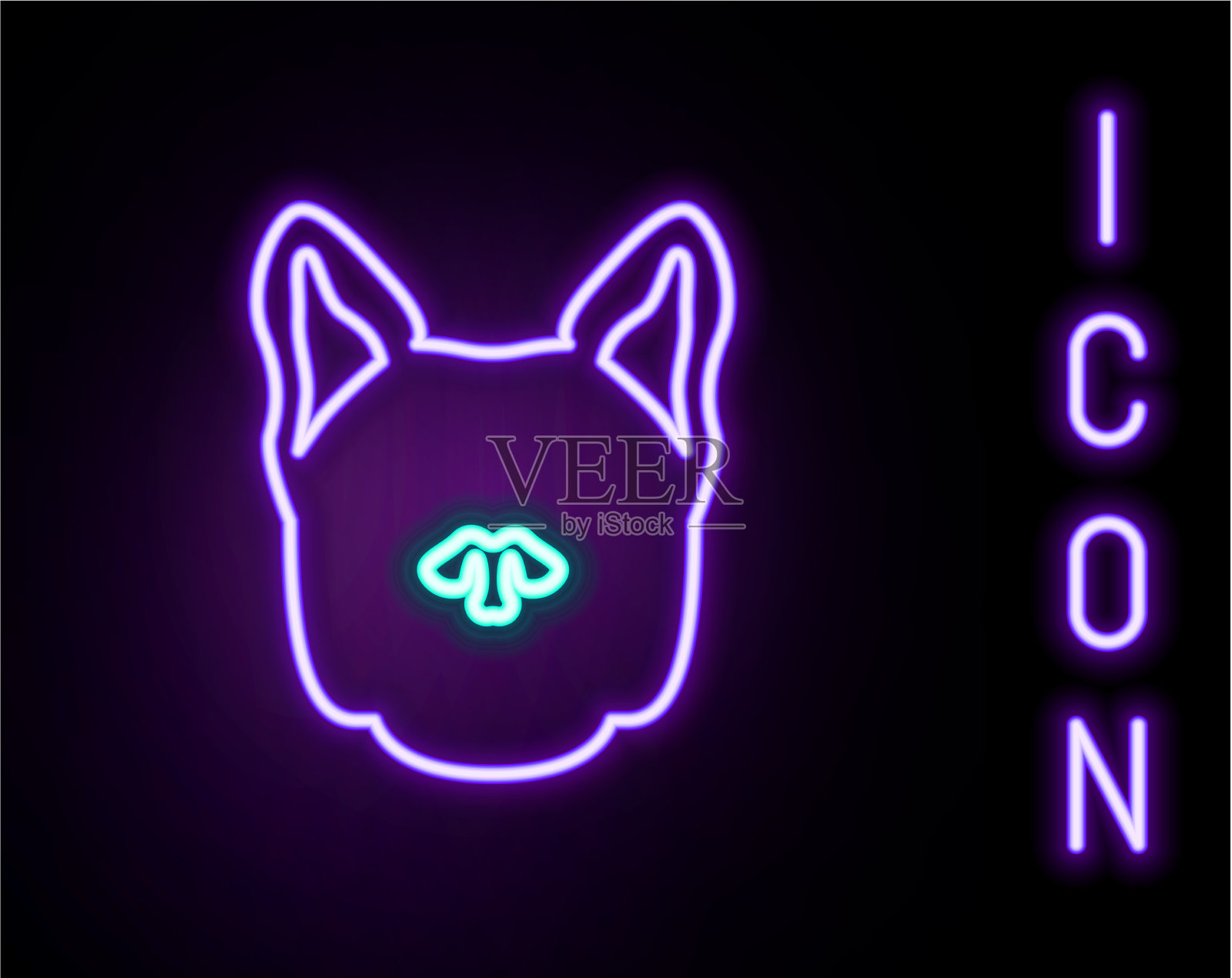 发光的霓虹灯线狗图标孤立在黑色插画图片素材