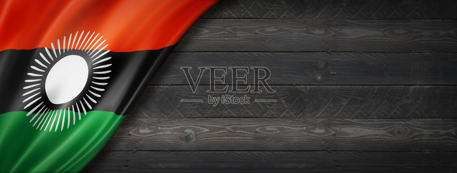 马拉维国旗上的黑木墙横幅照片摄影图片