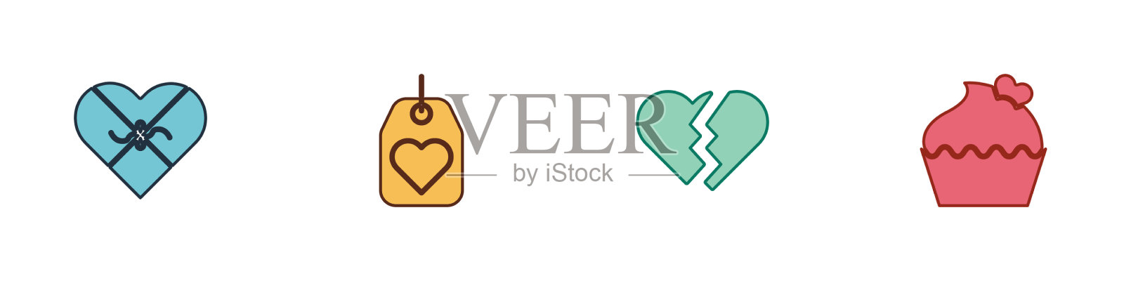 把糖果装在心形盒子里，心形标签碎了图标素材