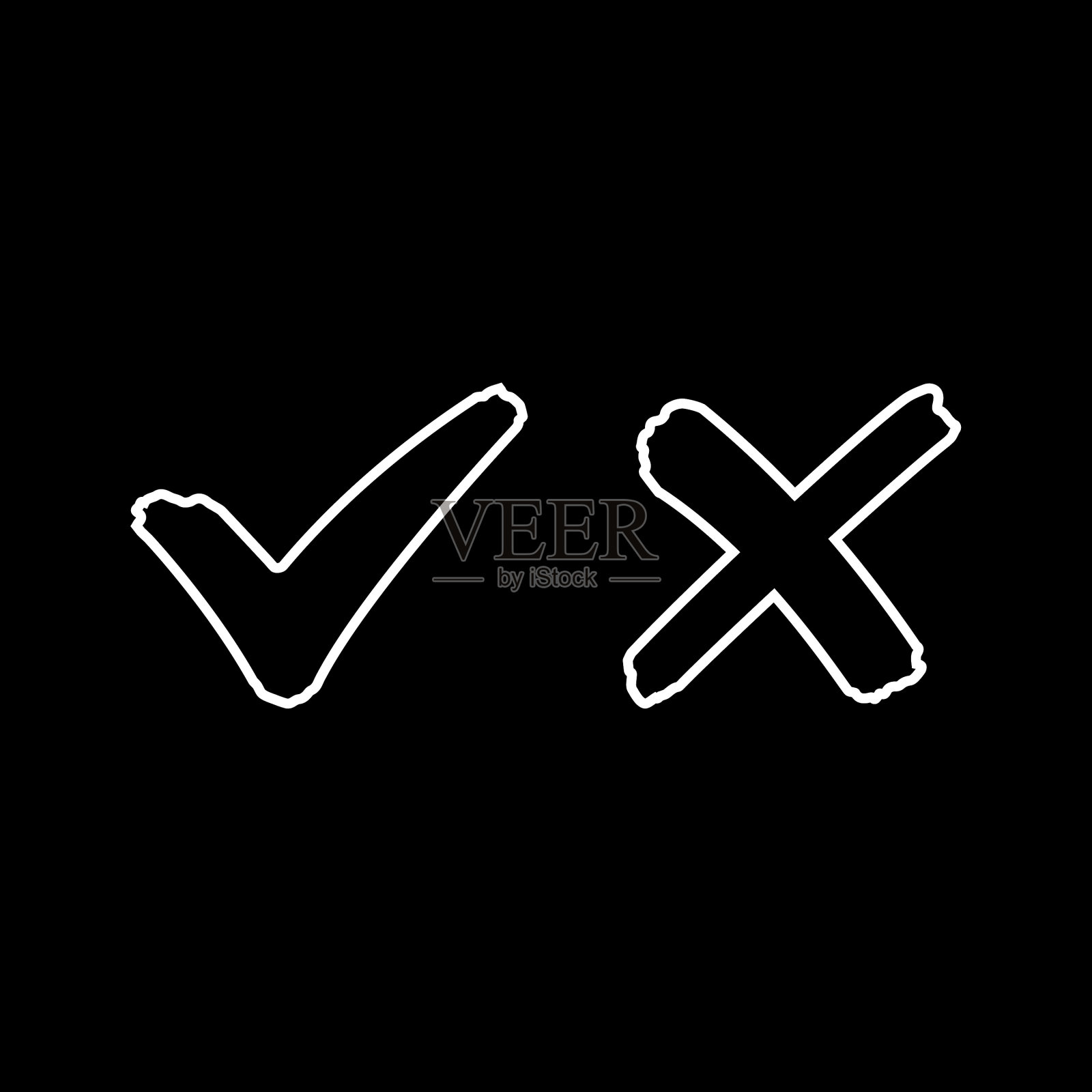 检查标记和十字符号线轮廓图标图标素材