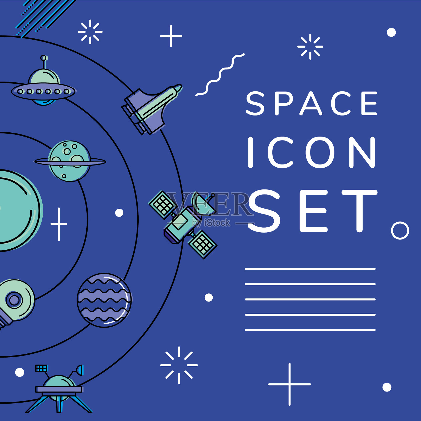 太空图标设置在轨道设计图标素材