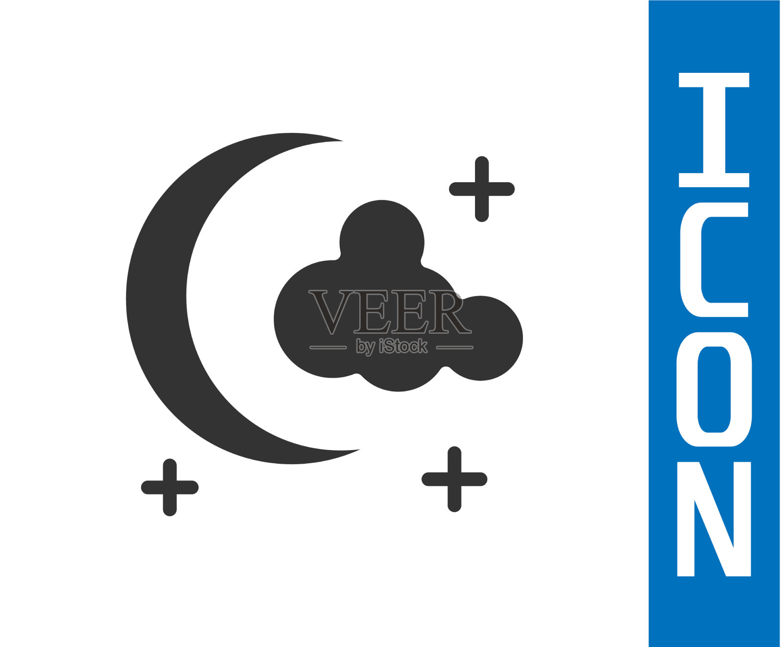 灰色的月亮和星星的图标孤立在白色插画图片素材