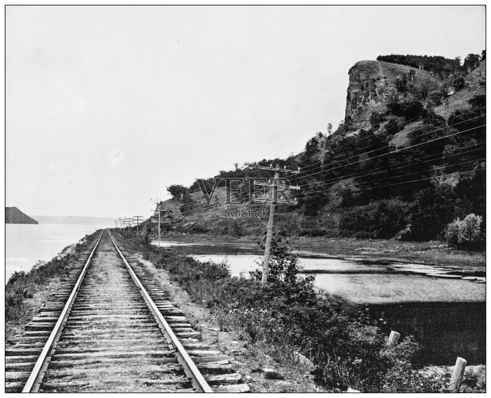 美国地标的古老黑白照片:少女岩照片摄影图片