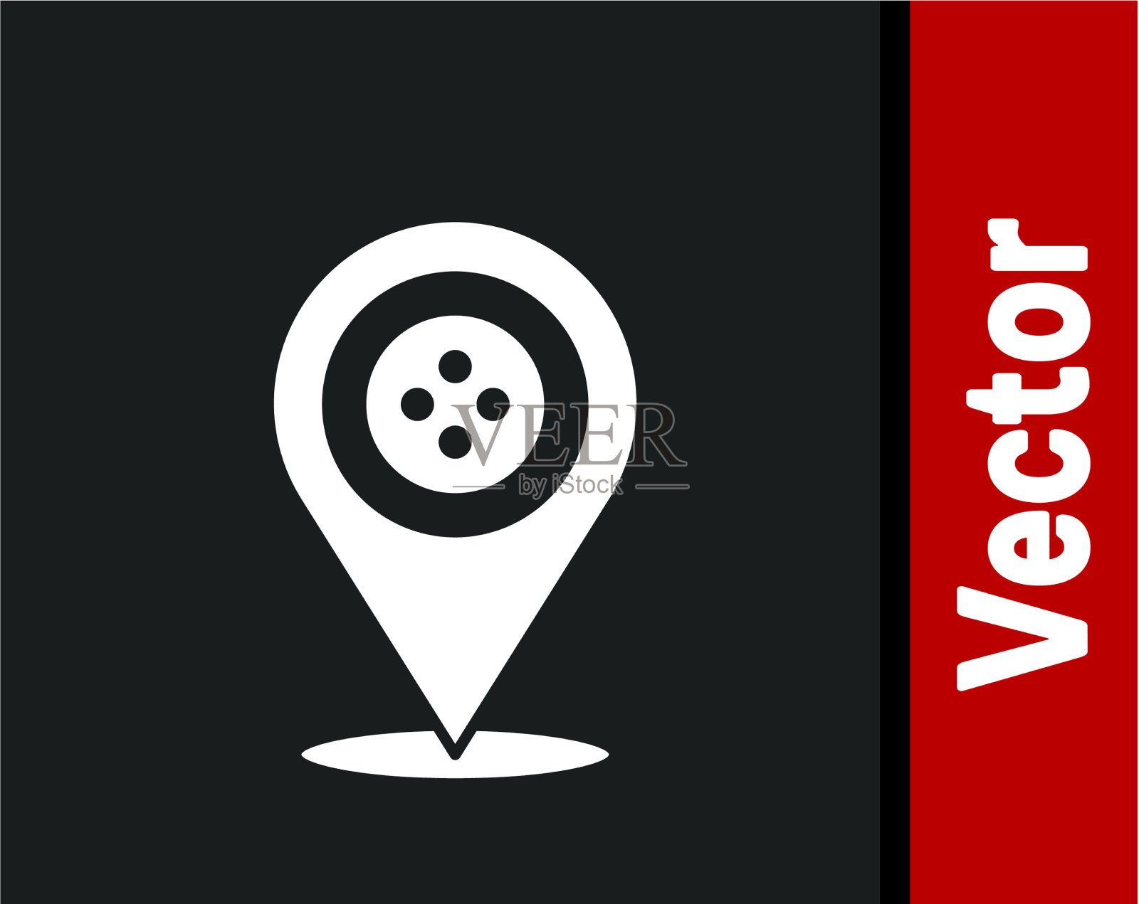 白色位置裁缝店图标孤立在黑色插画图片素材