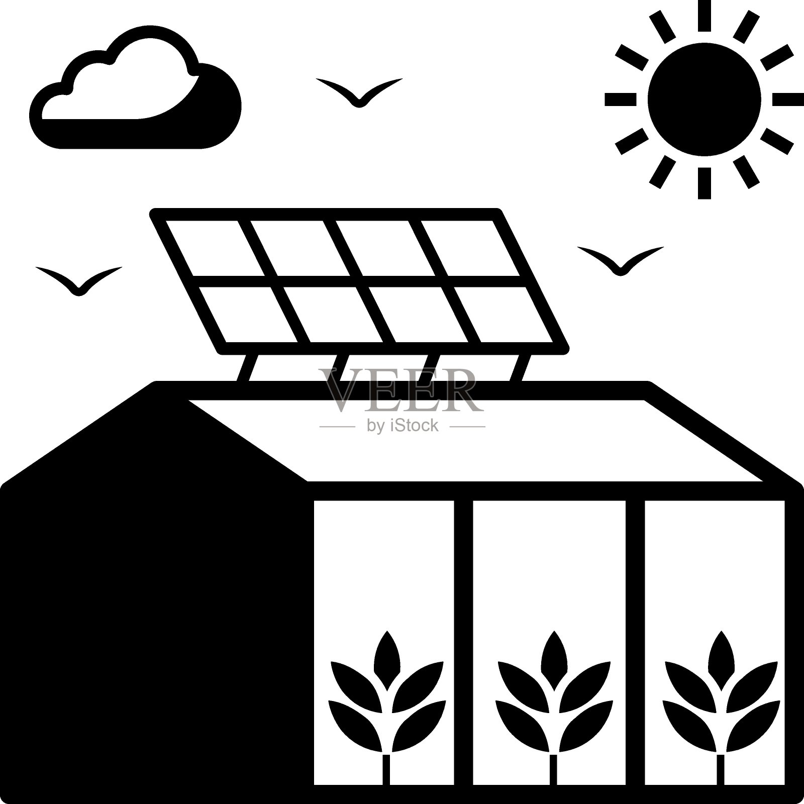 温室概念矢量彩色图标设计，智能农业符号在白色背景，数字农业标志，卫星农畜插图插画图片素材