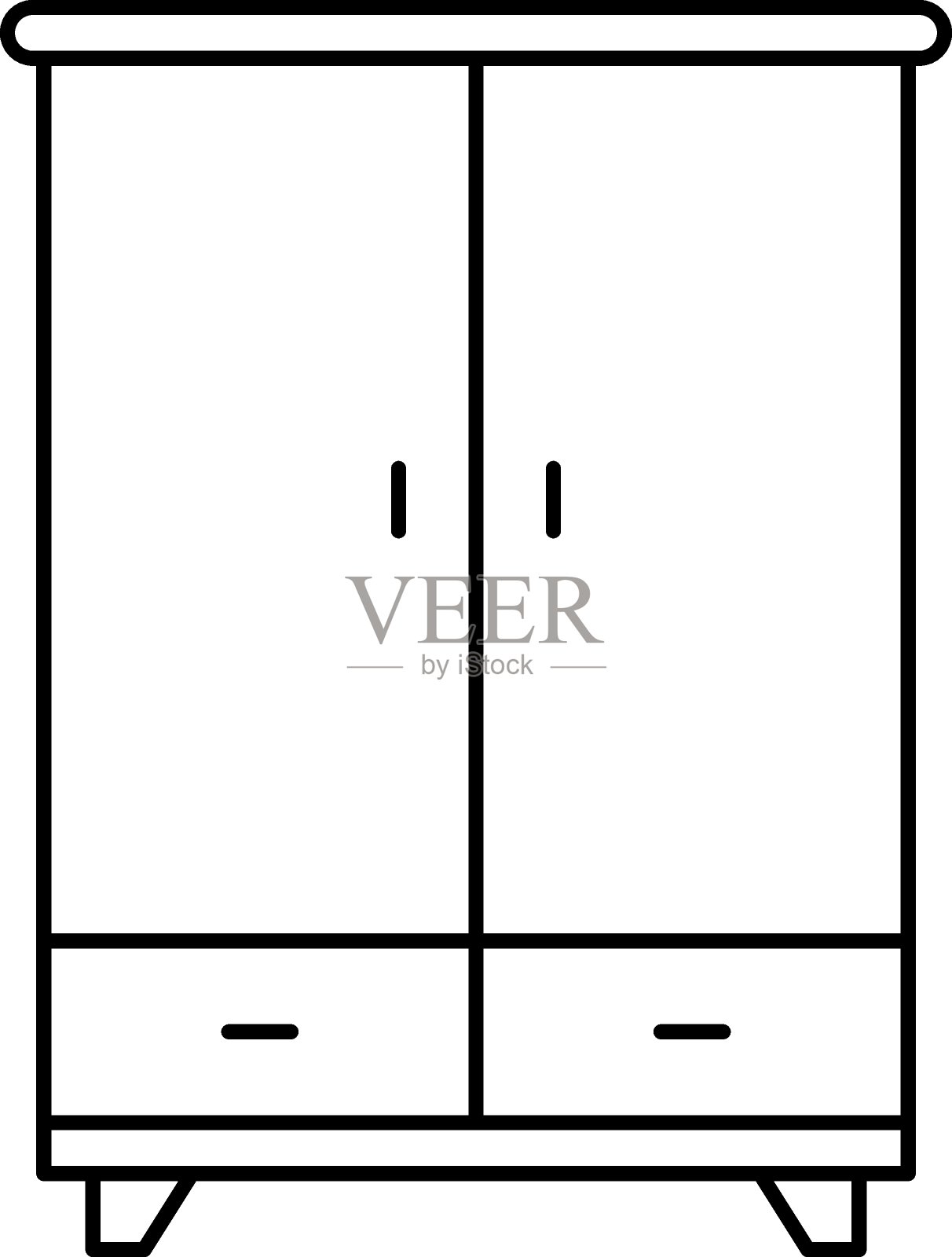 三聚氰胺2门衣柜与抽屉概念矢量图标设计，室内设计符号，家庭办公室装饰标志，住宅和商业装饰元素库存插图插画图片素材