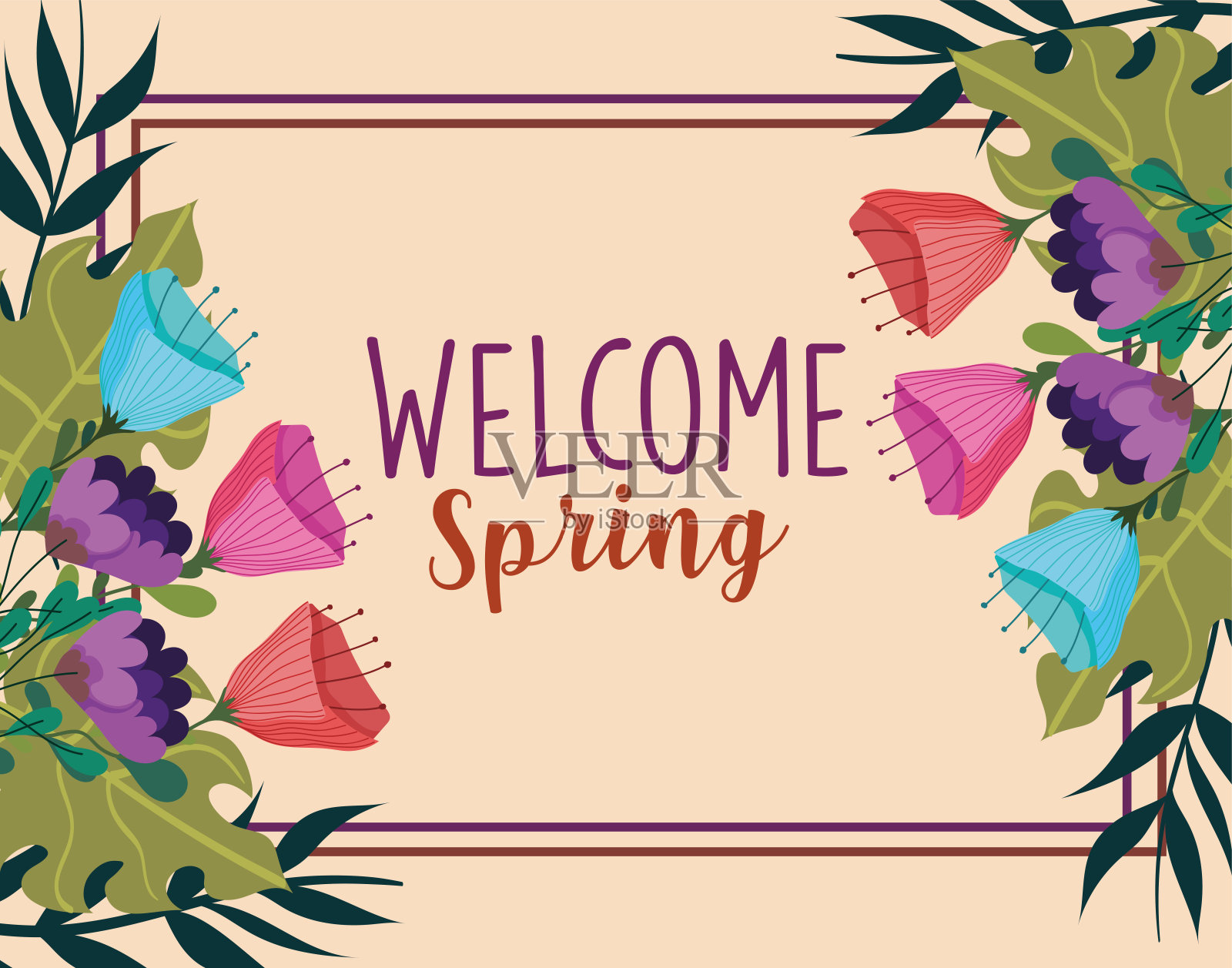 欢迎春天的徽章插画图片素材