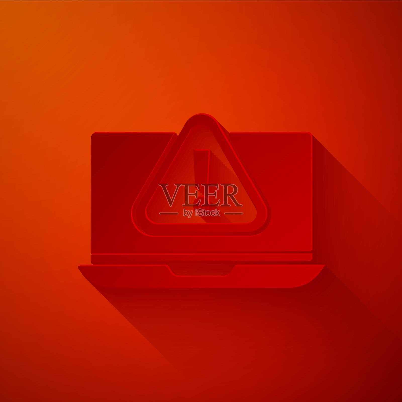 带有感叹号图标的剪纸笔记本电脑插画图片素材