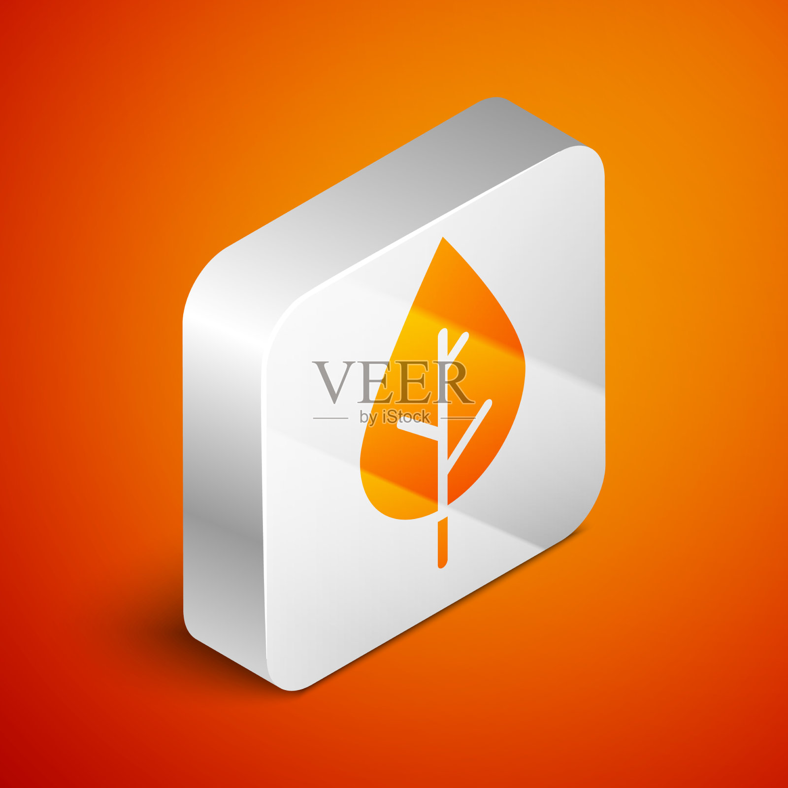 等距叶图标孤立在橙色背景插画图片素材