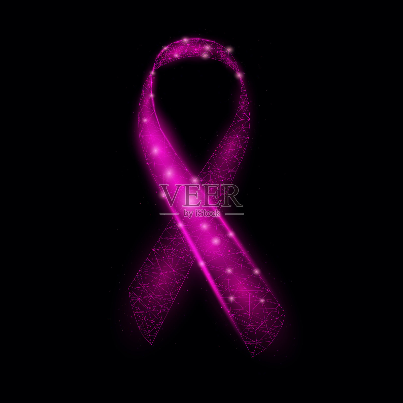 粉红丝带意识。乳腺癌，嗜酸性粒细胞性疾病，哺乳母亲，生父母，妇女健康。发光线框低聚。矢量插图。插画图片素材