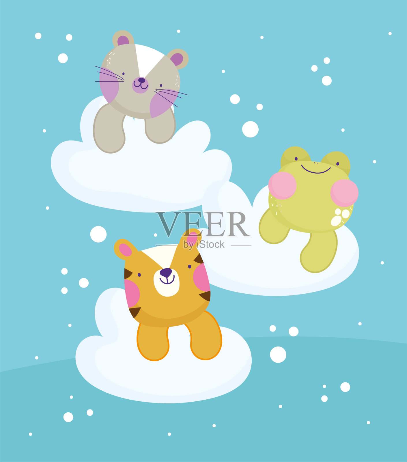 可爱的动物云插画图片素材