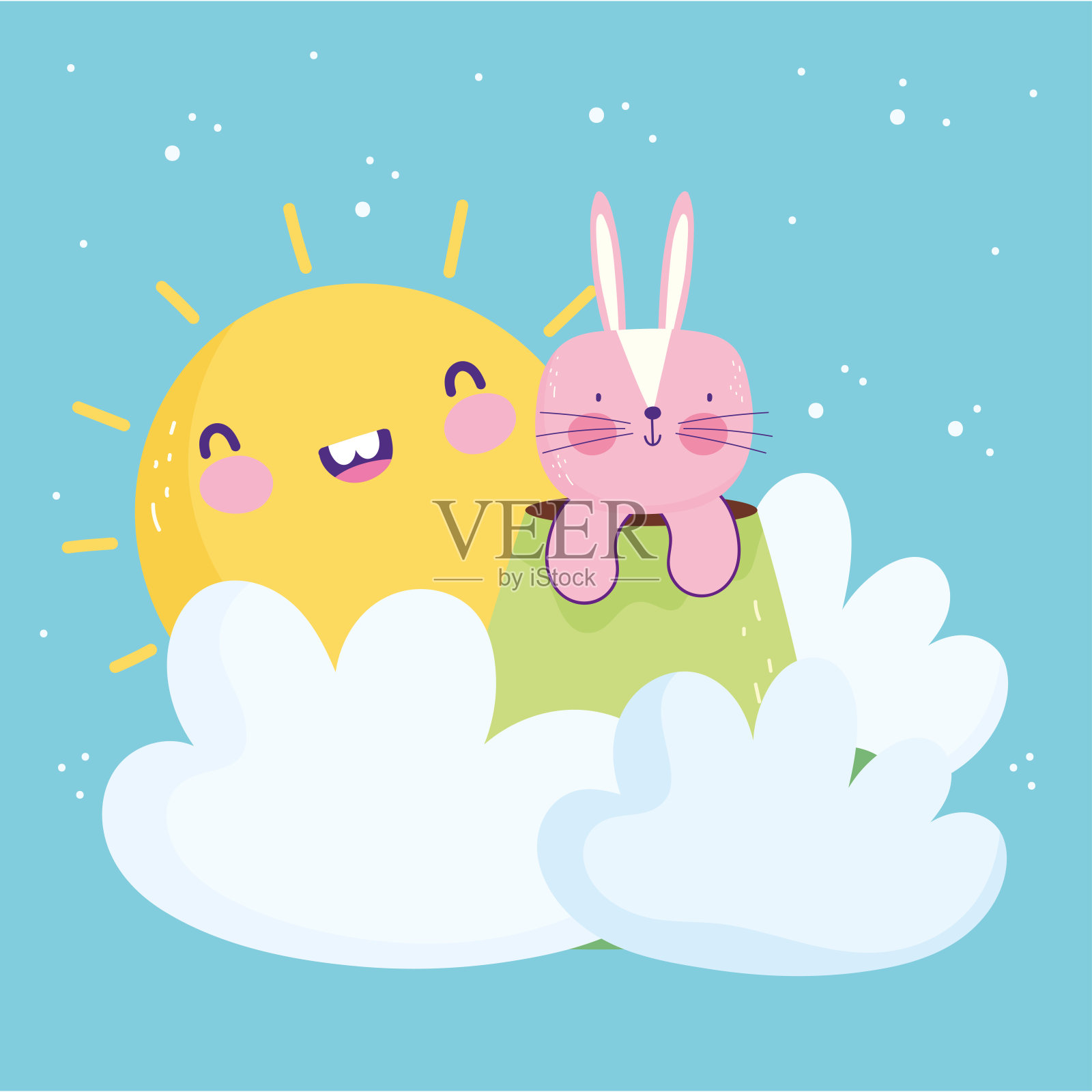 可爱的兔子太阳云插画图片素材