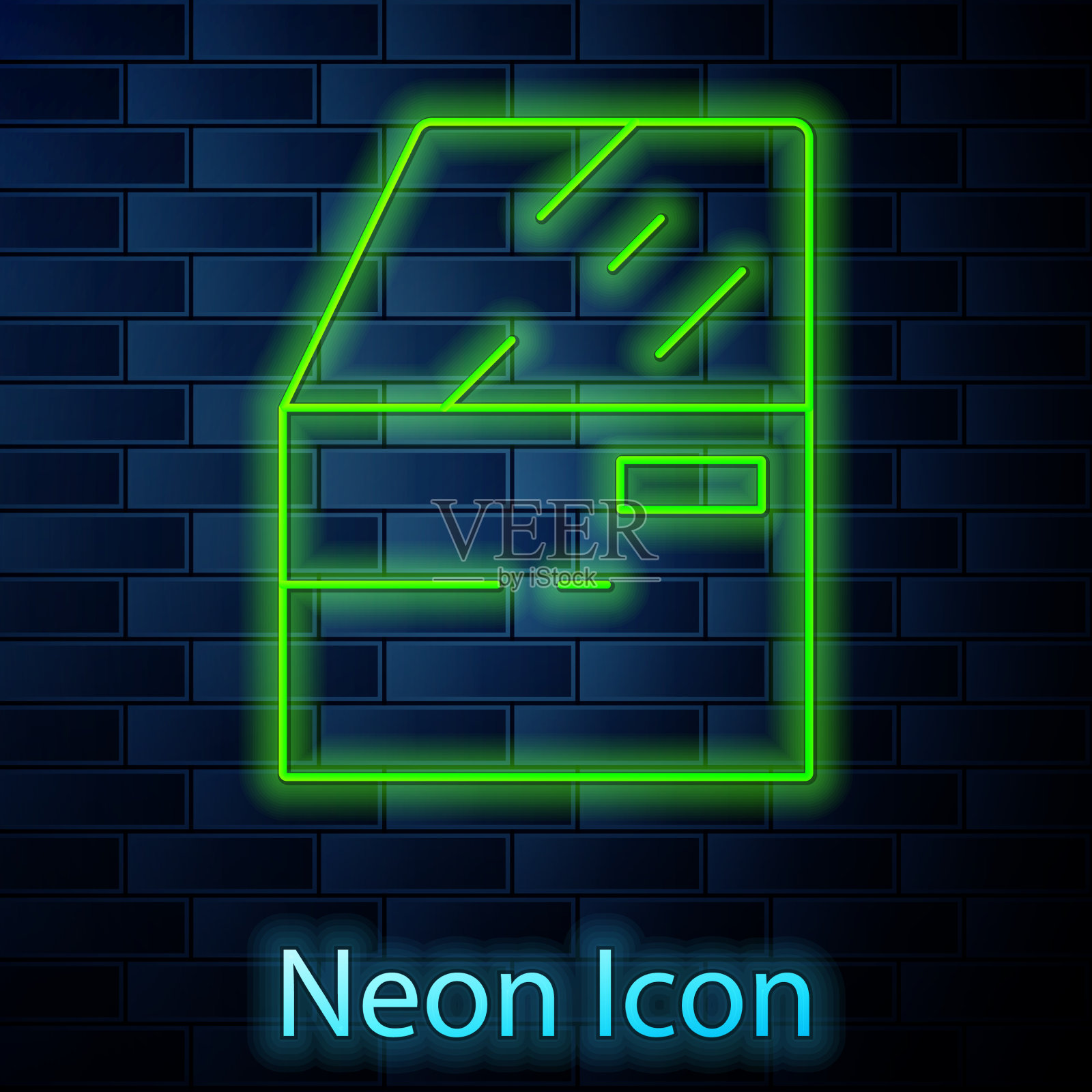 发光的霓虹灯线汽车门图标隔离在砖图标素材