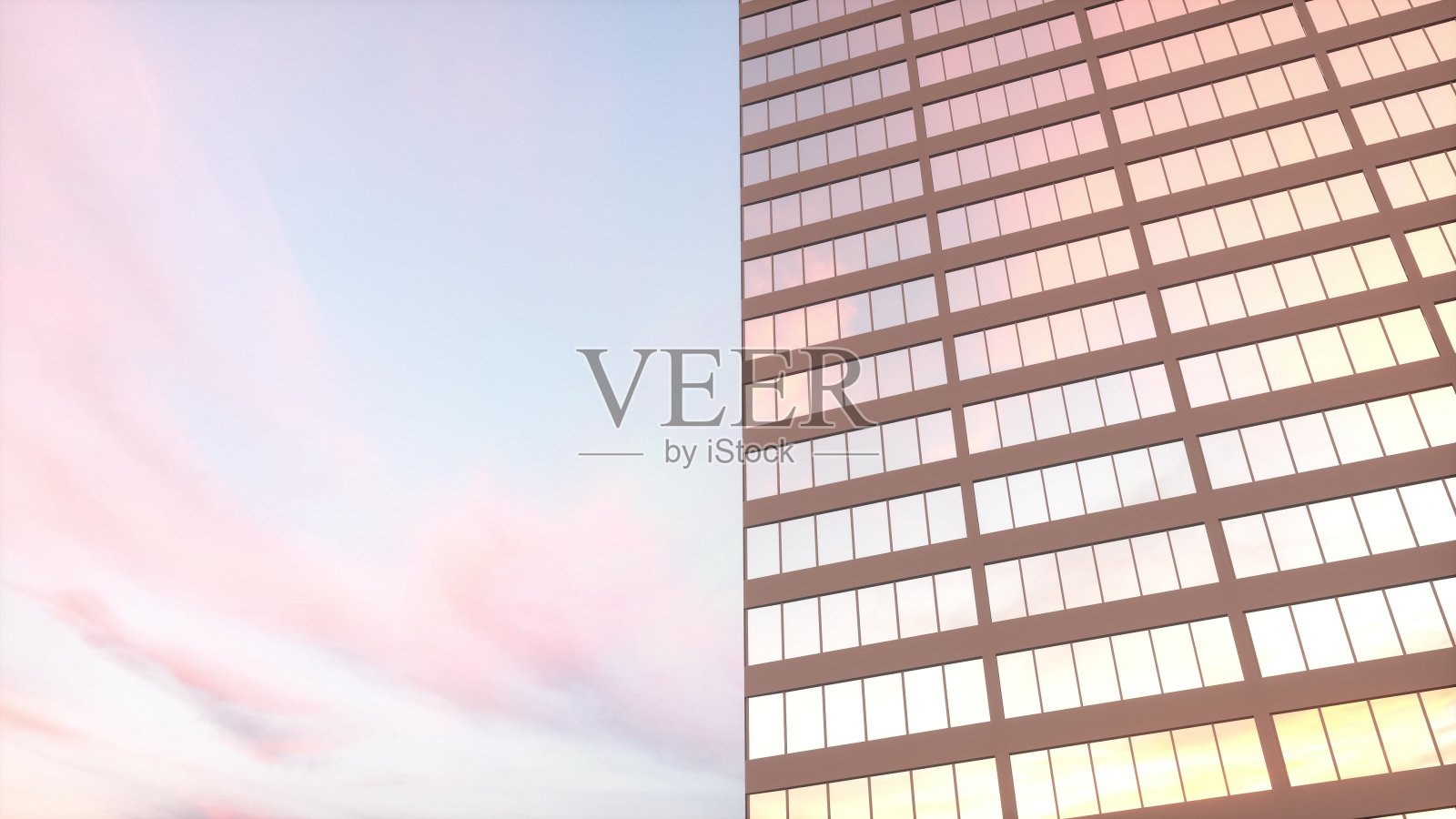 美丽的抽象摩天大楼立面与天空反射。三维渲染照片摄影图片